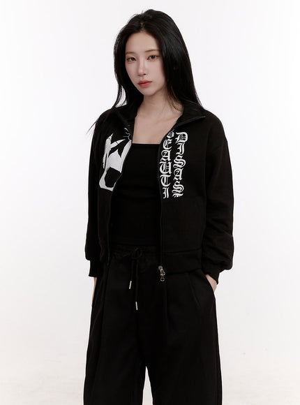 two-way-graphic-zip-up-sweatshirt-cj531 / Black