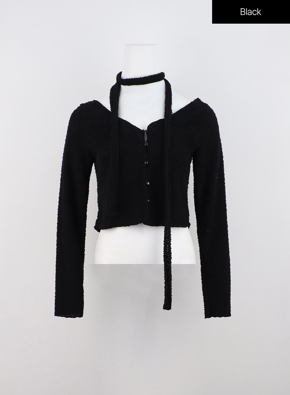 wide-v-neck-open-button-knit-cardigan-on324 / Black