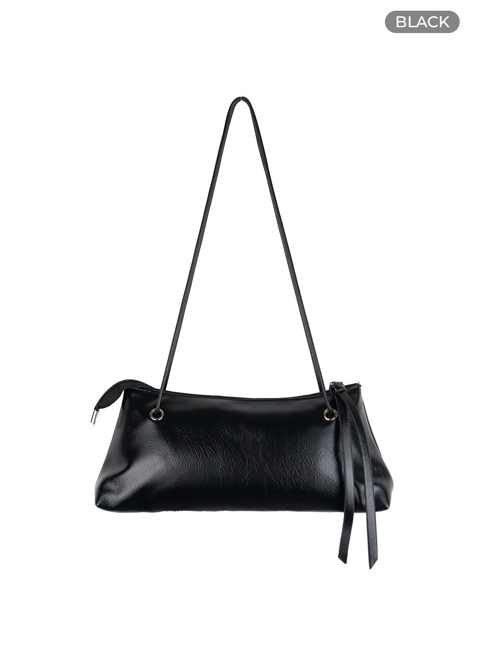 string-strap-faux-leather-shoulder-bag-ol411 / Black
