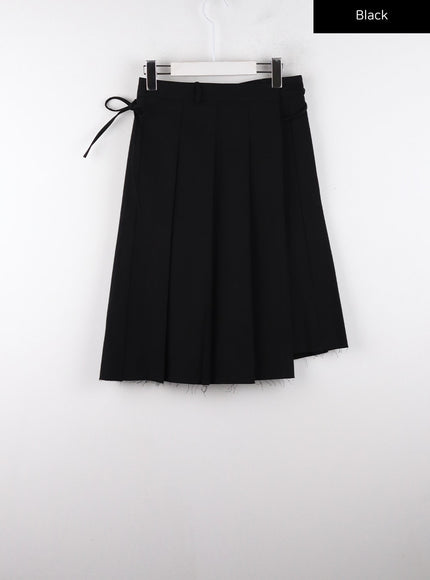 knotted-wrap-mid-pleated-skirt-cd319 / Black