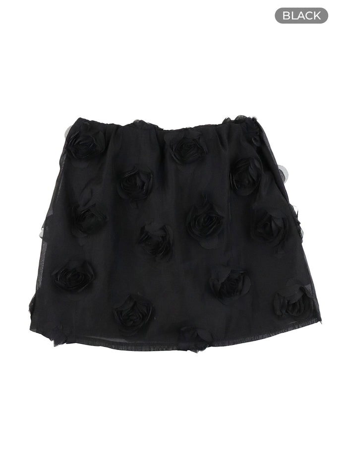 layered-floral-mini-skirt-om428 / Black