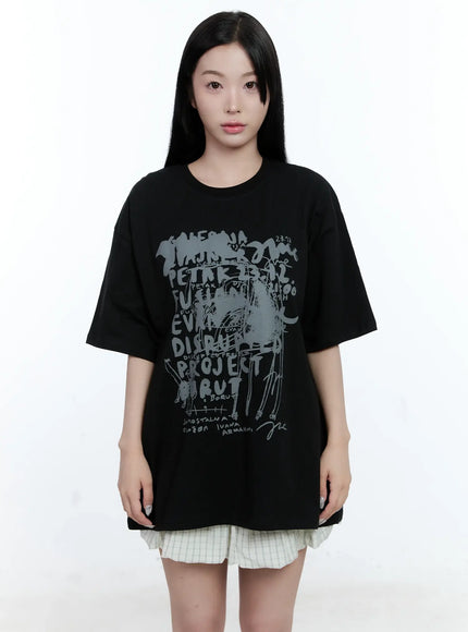 graphic-oversized-tee-cl530 / Black