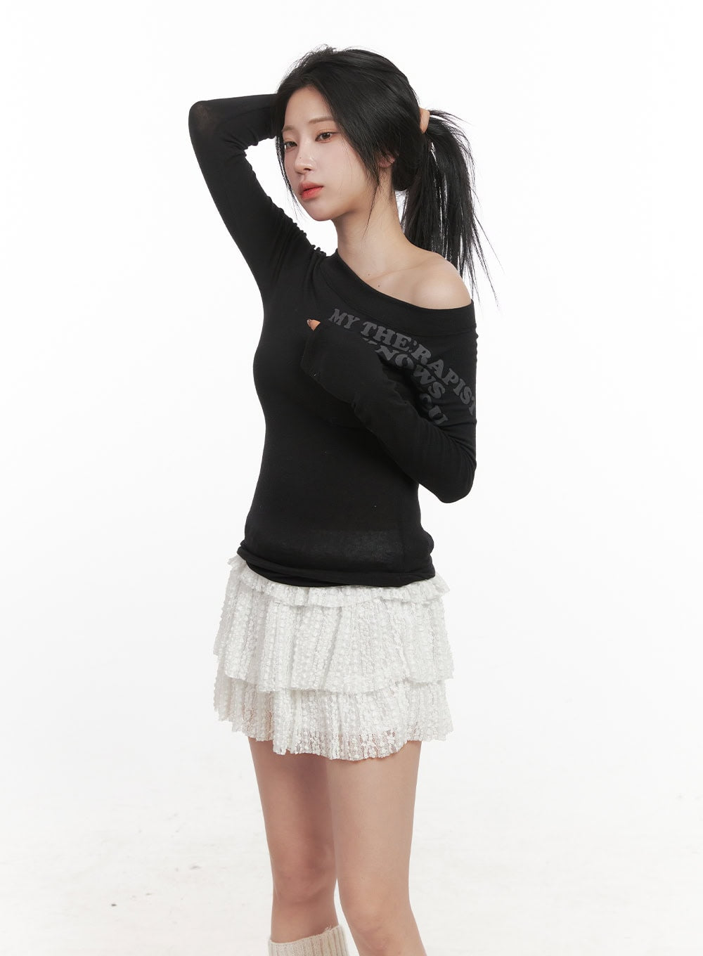 One-Shoulder Long-Sleeve Crop Top CJ516