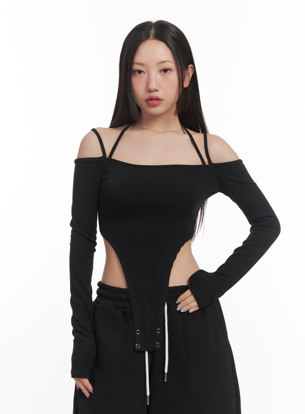 Halter String Cut-Out Bodysuit Top CF525