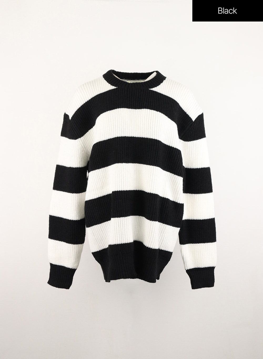 crew-neck-stripe-knit-sweater-od307 / Black