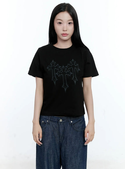 graphic-print-semi-crop-tee-cl530 / Black