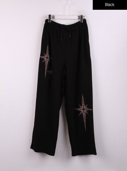 star-print-straight-leg-sweatpants-cj429 / Black