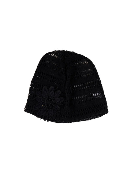 mesh-flower-crochet-beanie-ca517 / Black