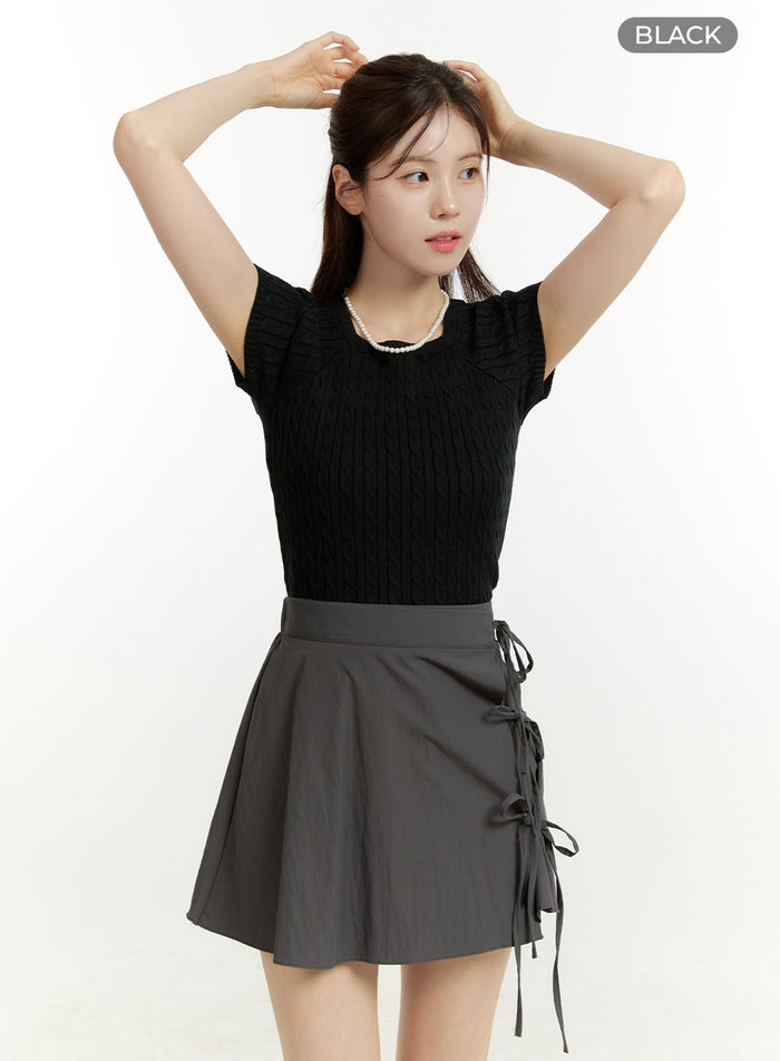 cable-square-neck-sweater-ou428 / Black