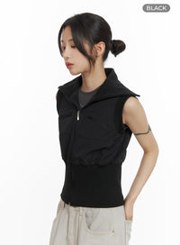 crop-wide-collar-vest-cm426 / Black