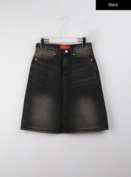 high-waist-solid-denim-mid-skirt-cj409 / Black