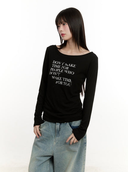 casual-graphic-long-sleeve-top-cm513 / Black