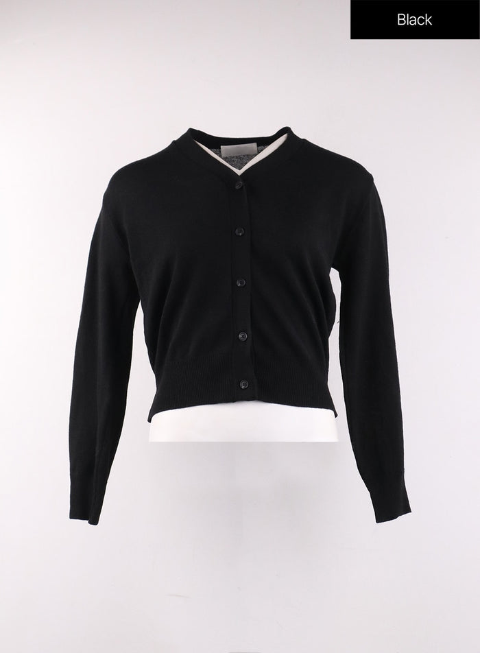 buttoned-v-neck-cardigan-of406 / Black