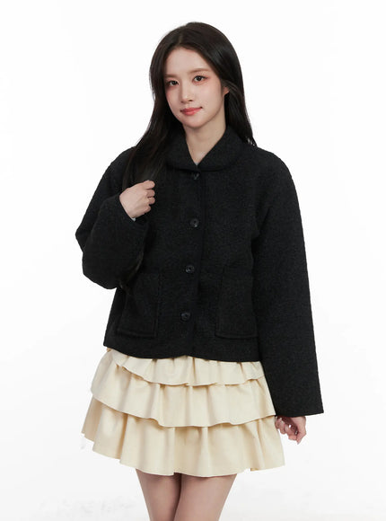 boucle-collar-fleece-jacket-cn526 / Black
