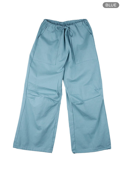 string-pocket-low-rise-wide-leg-pants-cg412 / Blue