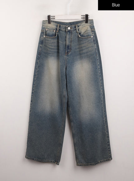 denim-mid-waist-pocket-wide-leg-jeans-cj415 / Blue