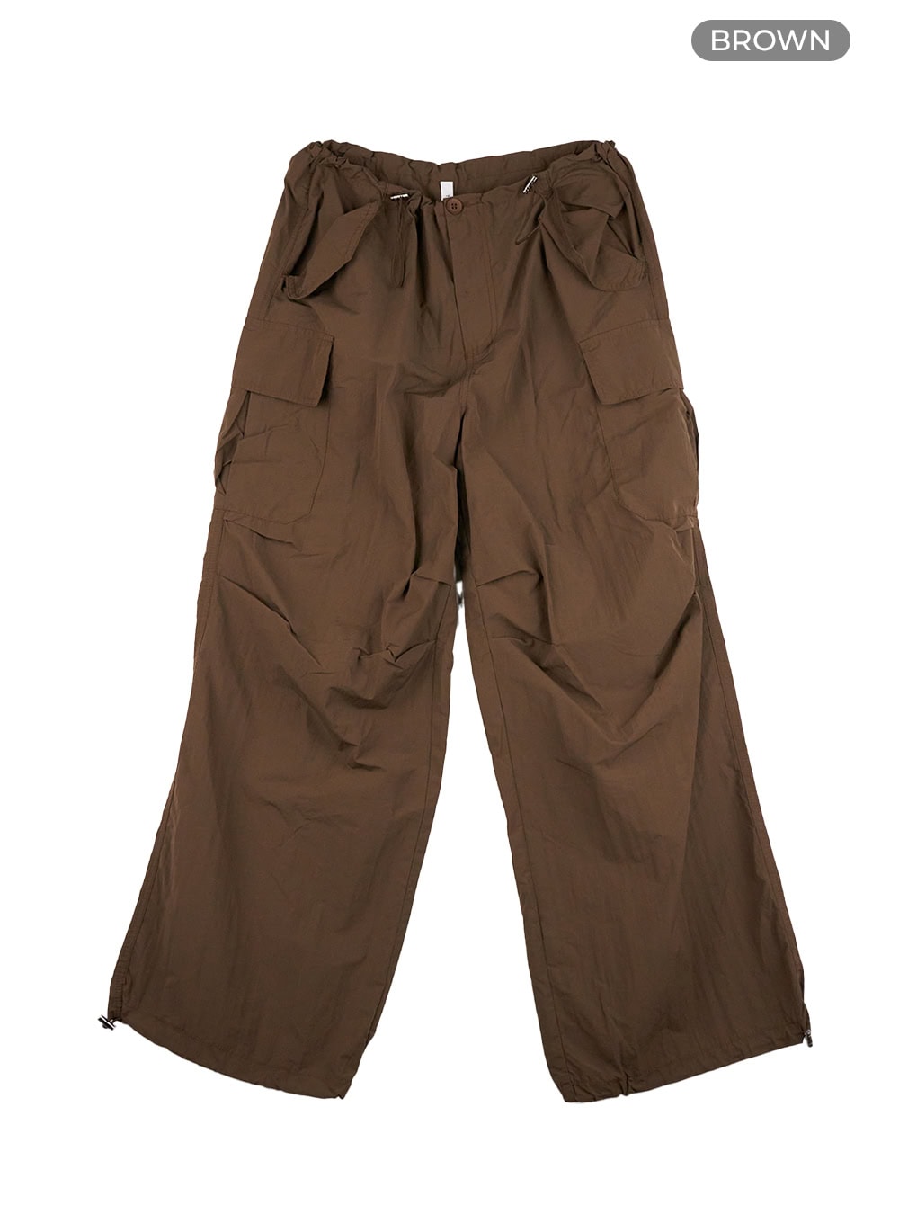 solid-cargo-chic-nylon-pants-cl422 / Brown