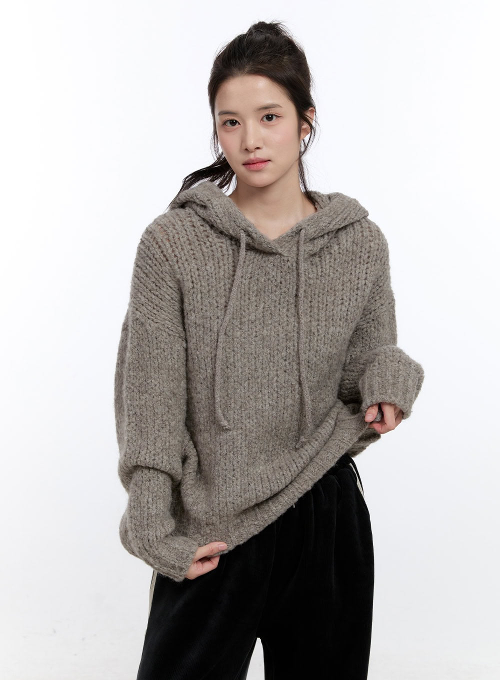 loose-knit-oversized-hoodie-on418 / Brown