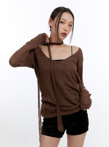 woolen-whisper-v-neck-top-co431 / Brown