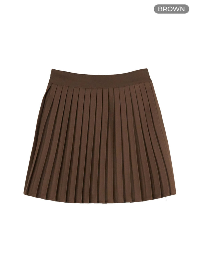 pleated-solid-mini-skirt-ou418 / Brown