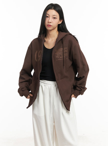 essential-oversized-zip-up-hooded-jacket-cm503 / Brown