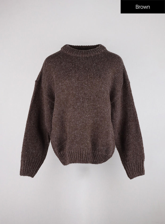 cozy-round-neck-knit-sweater-od326 / Brown