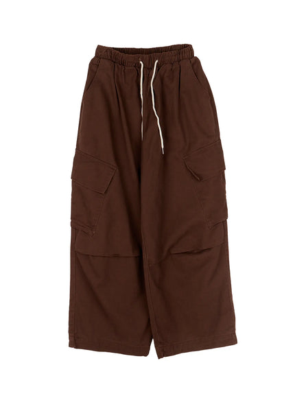 banded-wide-leg-cargo-pants-co520 / Brown