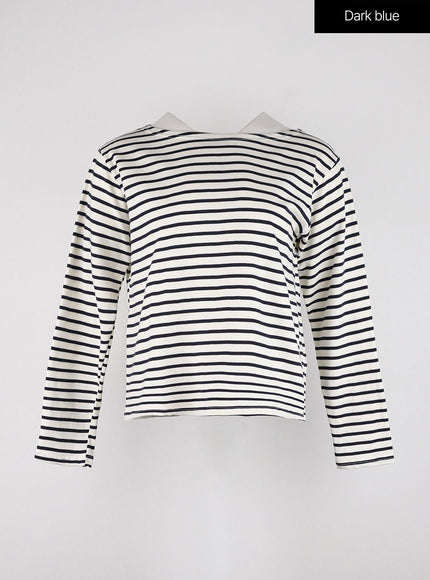 round-neck-striped-long-sleeve-tee-od326 / Dark blue
