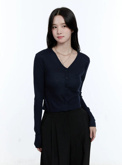 ribbed-v-neck-button-cardigan-cg514 / Dark blue