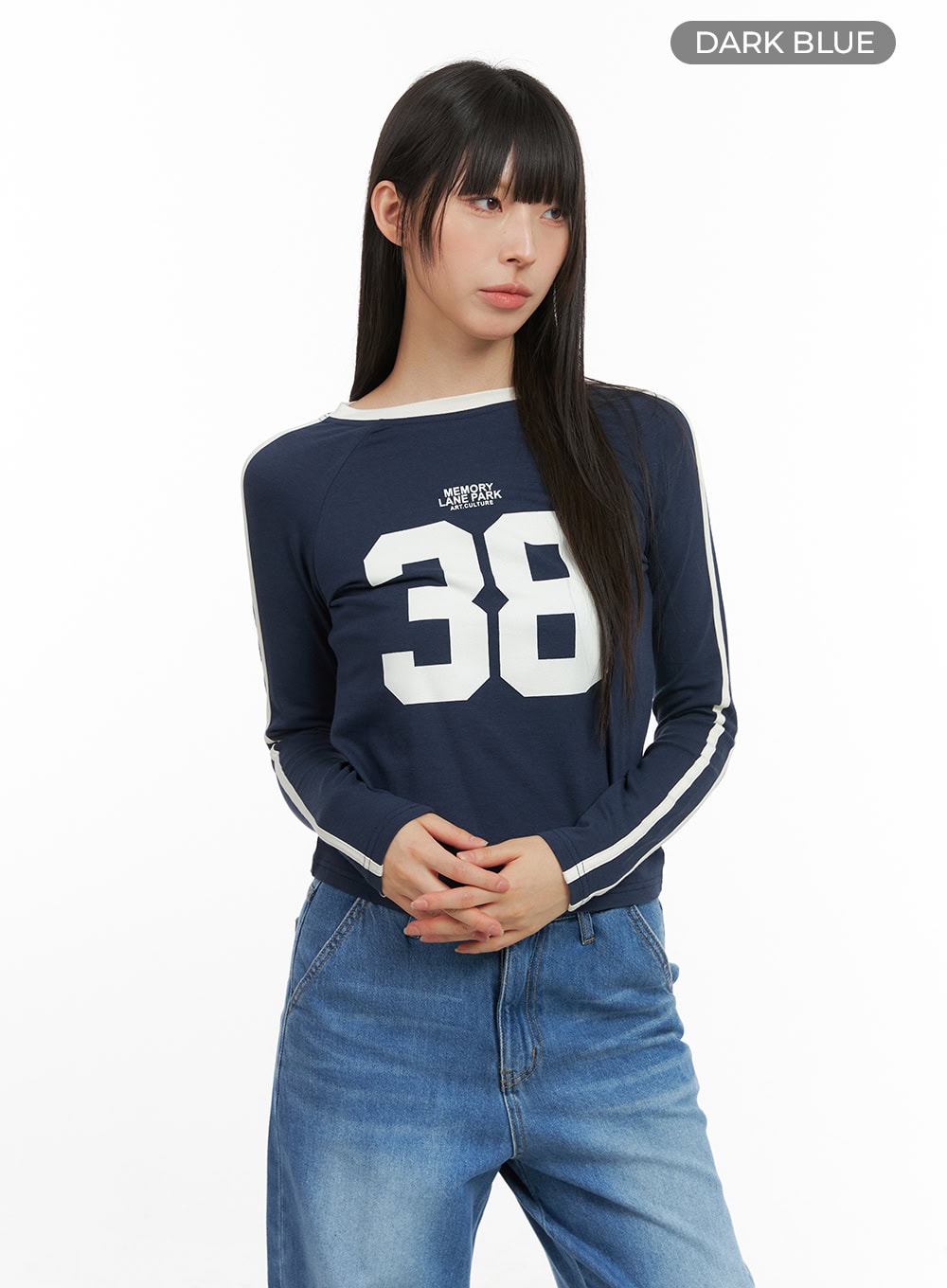 blokecore-cotton-lettering-raglan-crop-top-cg420 / Dark blue