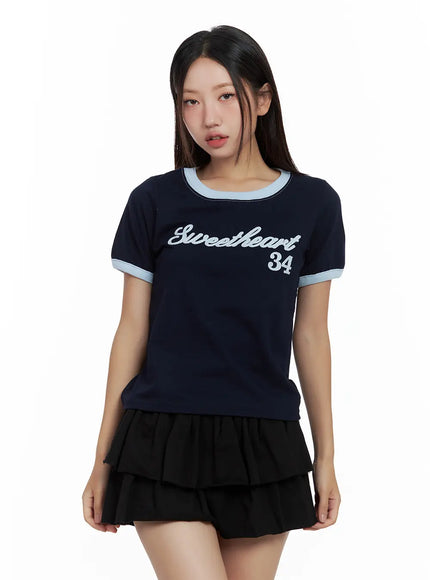 contrast-text-cropped-tee-cl508 / Dark blue