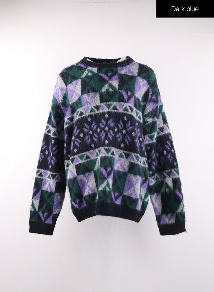 geometric-patterned-knit-sweater-of405 / Dark blue