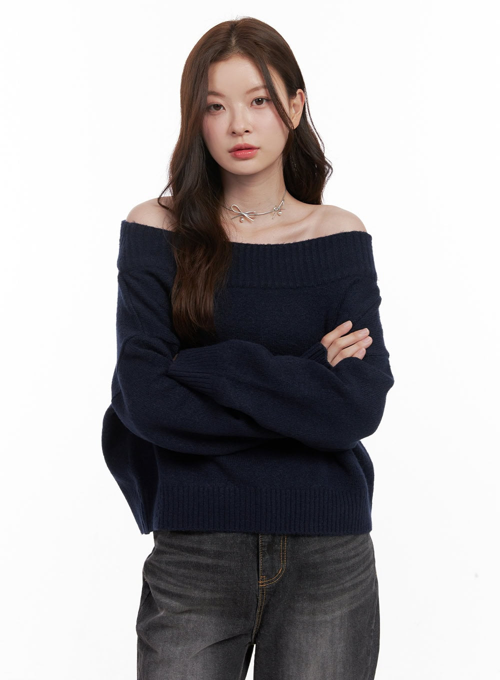 cozy-woolen-off-shoulder-sweater-od403 / Dark blue