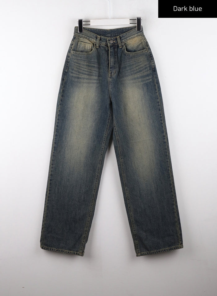mid-waist-washed-straight-leg-jeans-cd320 / Dark blue