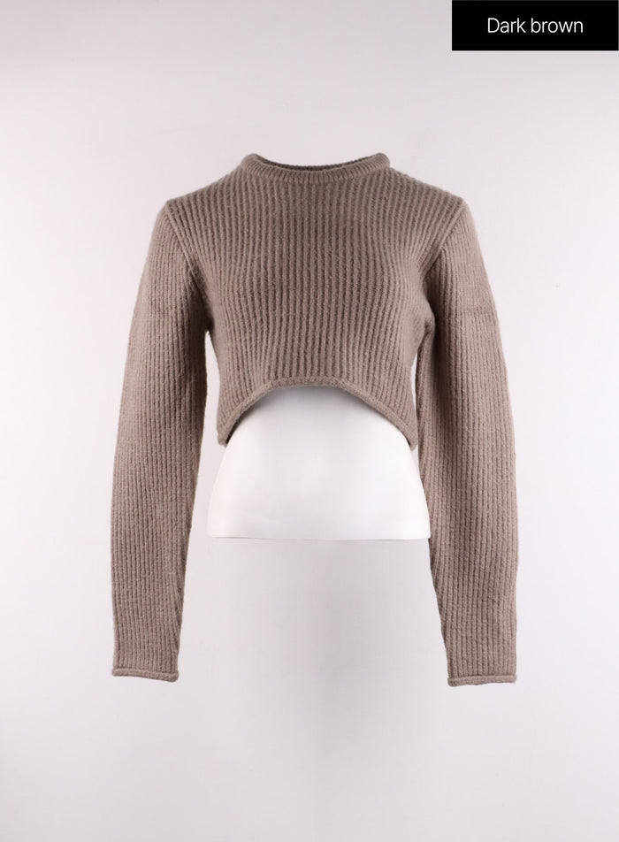 knit-long-sleeve-crop-top-cf405 / Dark brown