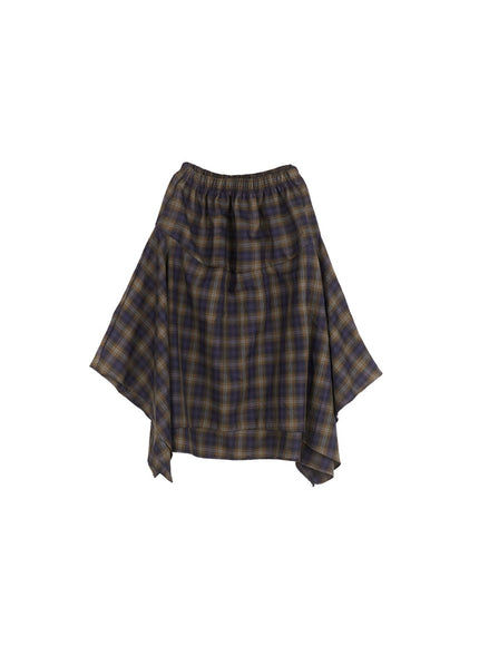 Checkered Ruffle Flare Midi Skirt CM518