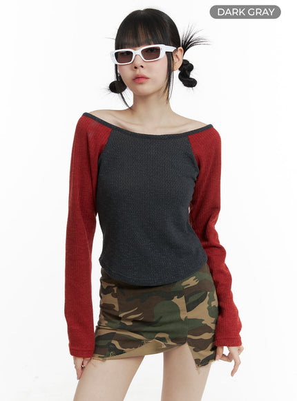 jersey-raglan-sleeve-crop-tee-om426 / Dark gray