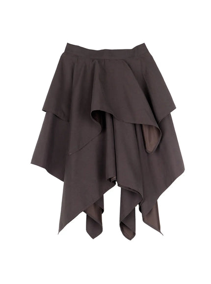 Asymmetric Suede Ruffle Midi Skirt CO521