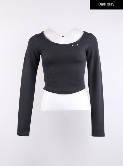 slim-u-neck-crop-top-cj422 / Dark gray