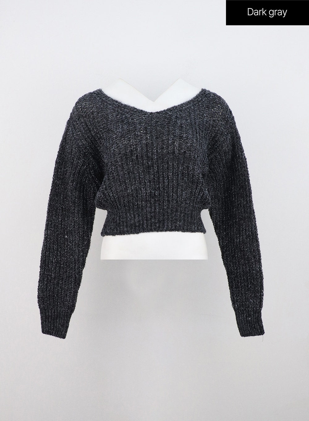v-neck-crop-open-body-sweater-on320 / Dark gray