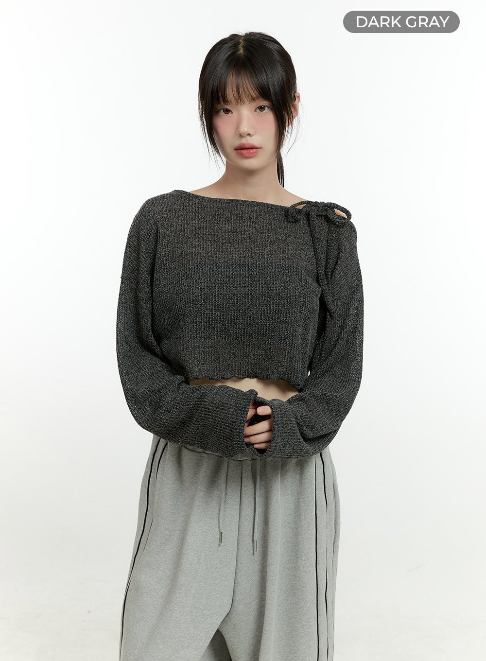 swaying-siren-one-shoulder-crop-top-cg402 / Dark gray