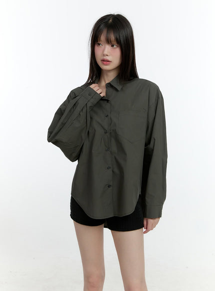 loose-fit-collared-button-up-shirt-cf506 / Dark gray