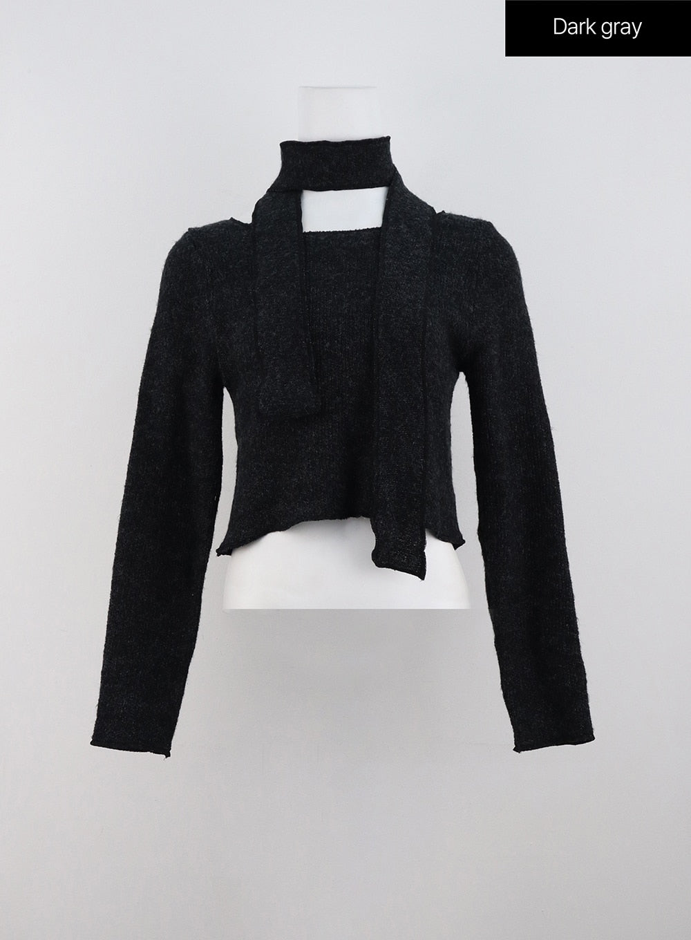 round-neck-crop-sweater-with-scarf-od307 / Dark gray