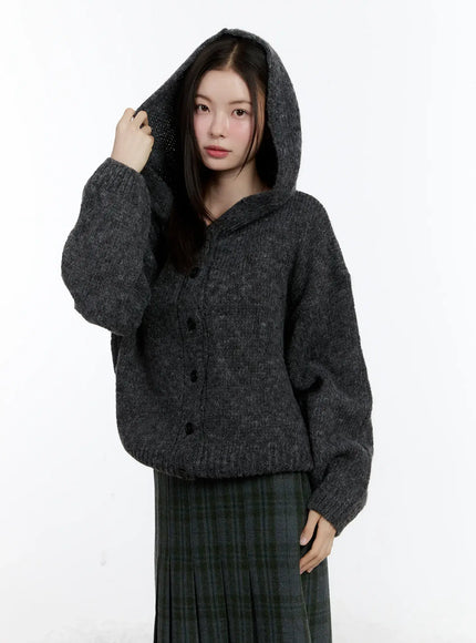 cozy-button-up-knit-hoodie-cd508 / Dark gray