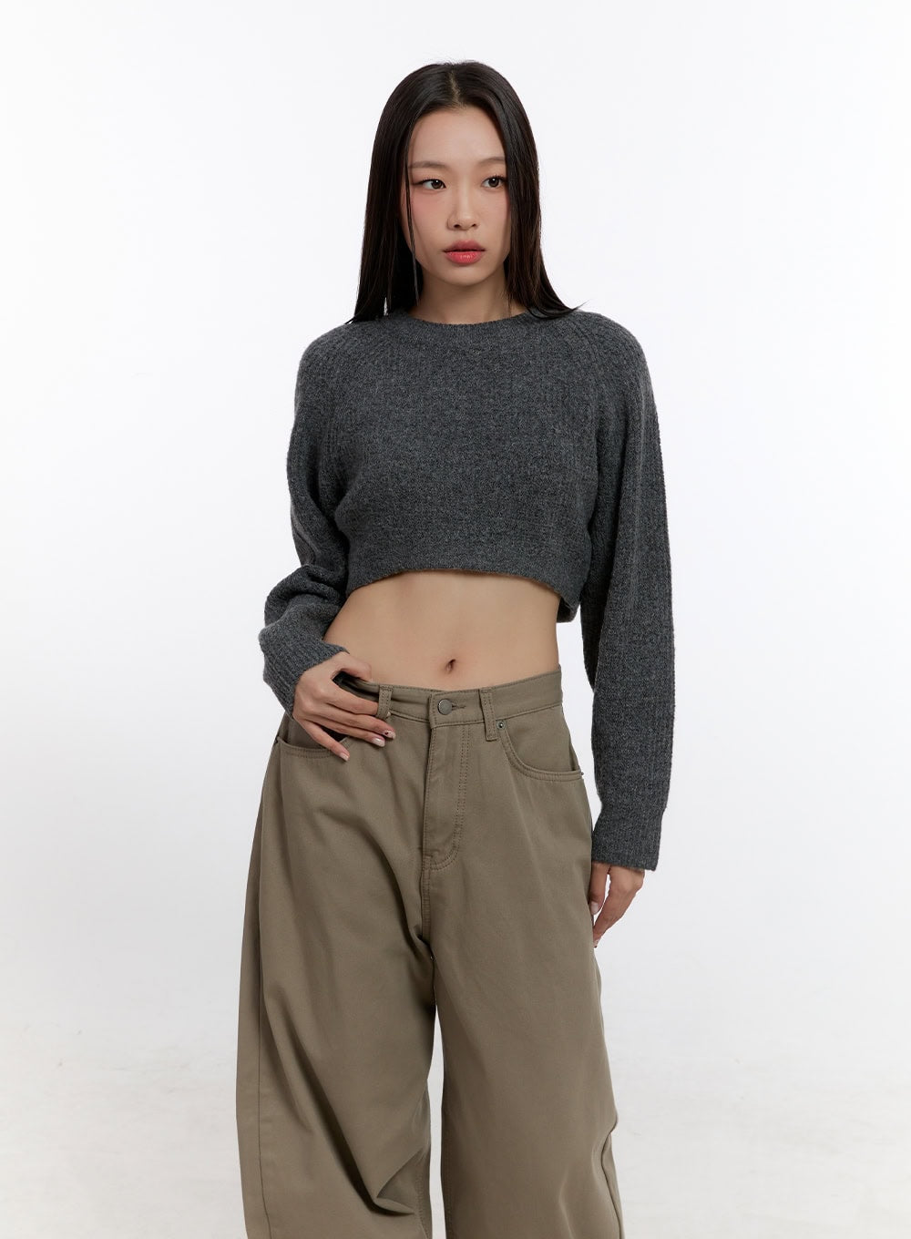 cropped-roundneck-sweater-cn421 / Dark gray