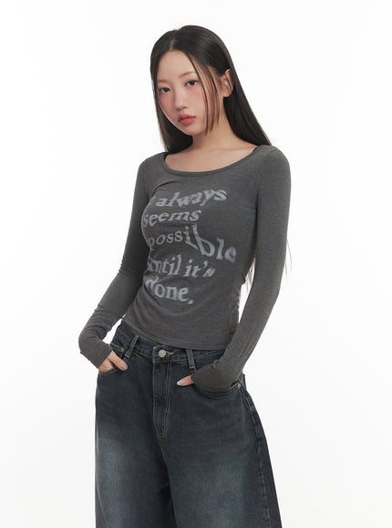 graphic-slim-fit-long-sleeve-top-cf526 / Dark gray