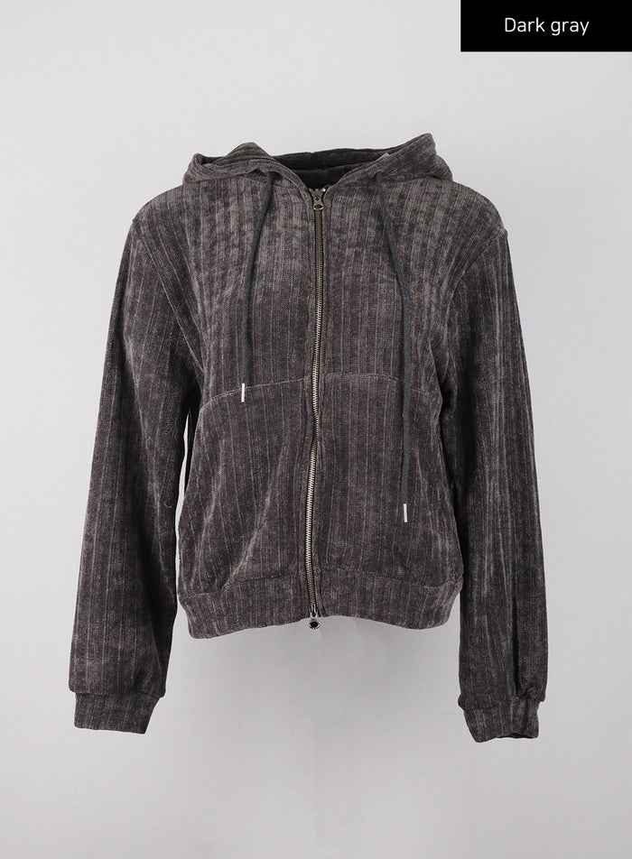 velvet-hoodie-zip-up-jacket-cd329 / Dark gray