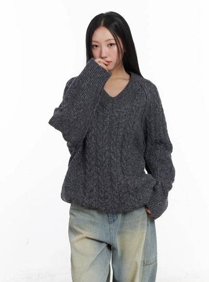 cozy-cable-knit-long-sleeve-sweater-cd530 / Dark gray