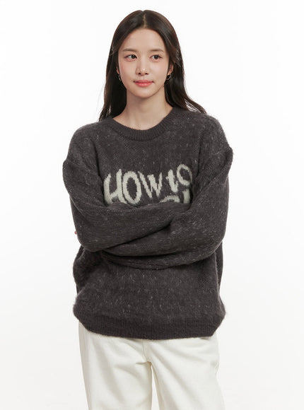 snuggleknit-letter-sweater-on429 / Dark gray