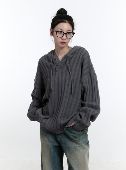 oversize-ribbed-hooded-sweater-cj522 / Dark gray